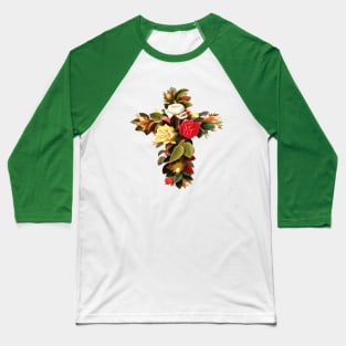 Easter Christian Cross Of Roses Cut Out Baseball T-Shirt